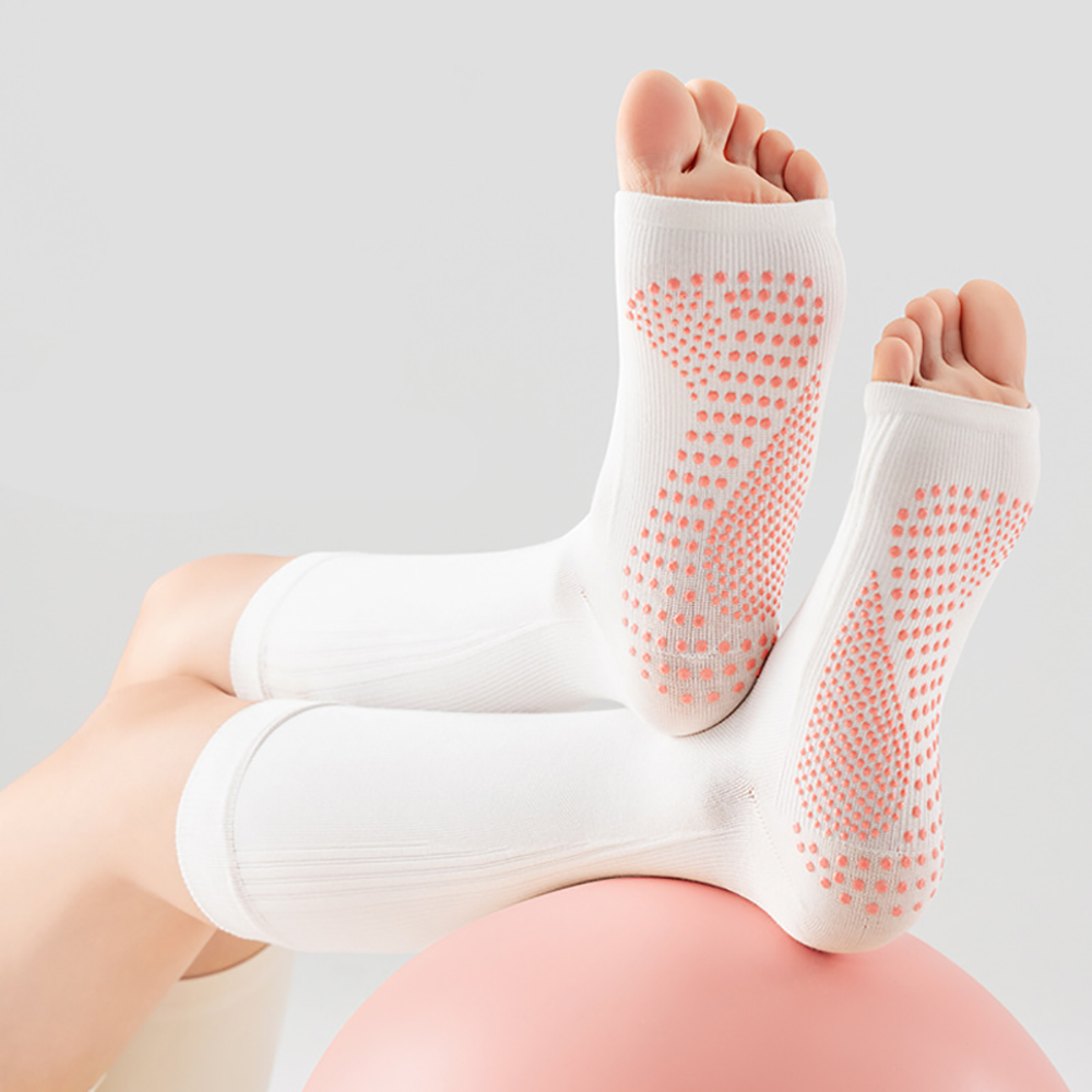 Pilates & Yoga Vida - ถุงเท้าโยคะแบบเปิดปลายเท้าสำหรับผู้หญิง ถุงเท้าพิลาทิสฟิตเนสกันลื่น ถุงเท้ากีฬาเต้นรำยาวถึงเข่า ถุงน่องรัดกล้ามเนื้อ