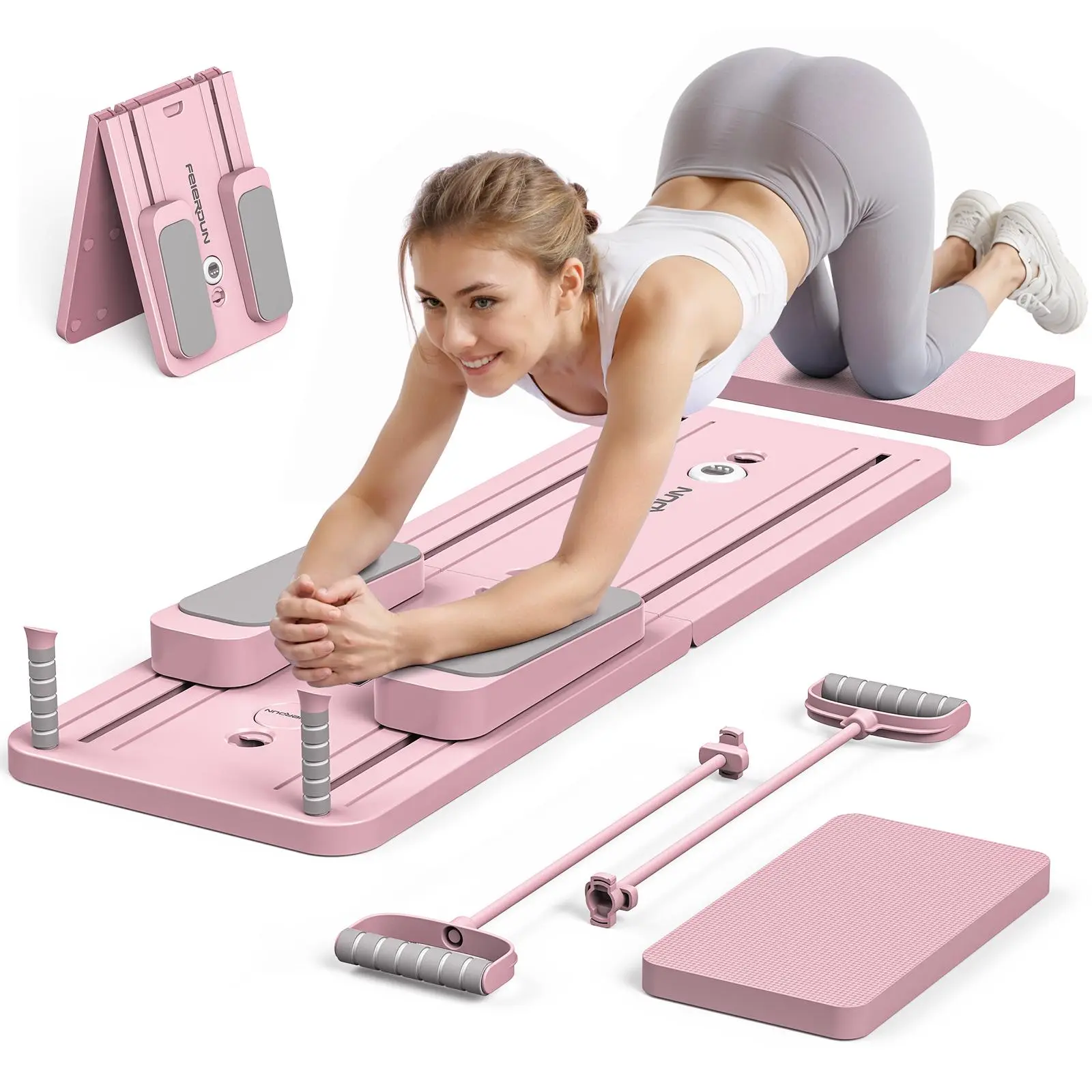 Pilates & Yoga Vida - บอร์ดพิลาทิสแบบพับได้ อุปกรณ์ฝึกกล้ามเนื้อหน้าท้องอเนกประสงค์ เครื่องออกกำลังกายหน้าท้องสำหรับยิมที่บ้าน อุปกรณ์โยคะพิลาทิสแบบใช้งานคู่สำหรับกระชับเอวและขา