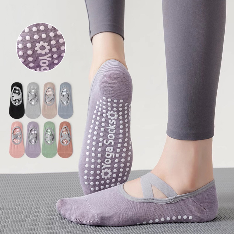 Pilate Yoga Workout - Breathable ผ้าเช็ดตัวด้านล่างถุงเท้าโยคะผู้หญิงซิลิโคนลื่นผ้าพันคอพิลาทิสถุงเท้าสุภาพสตรีบัลเล่ต์เต้นรําฟิตเนสออกกําลังกายถุงเท้าผ้าฝ้าย