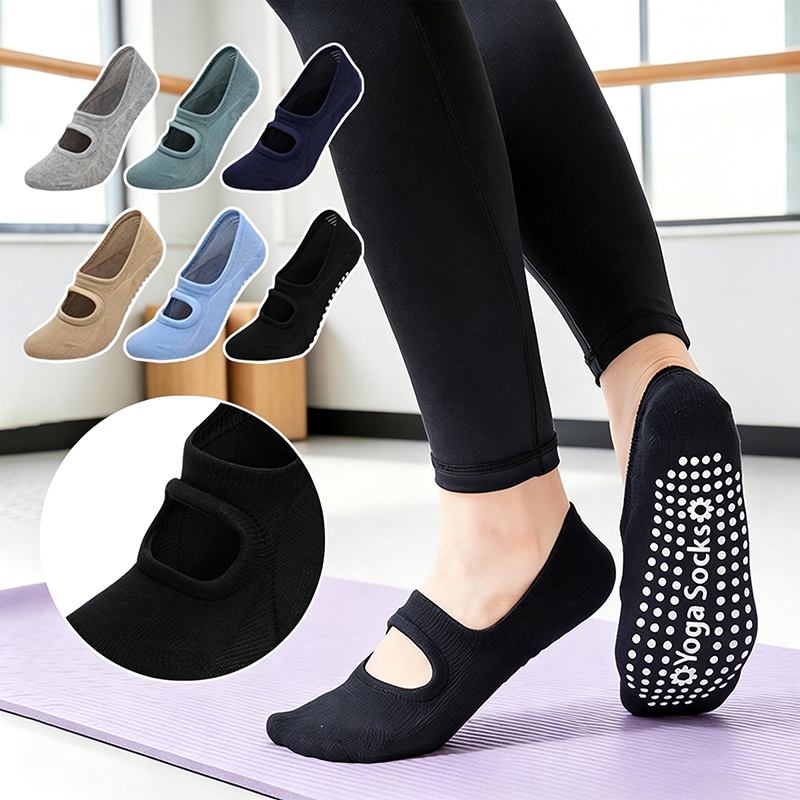 Pilate Yoga Workout - ถุงเท้าโยคะกันลื่นสำหรับผู้หญิง แบบเปิดหลัง ไซส์ใหญ่ ระบายอากาศได้ดี ถุงเท้าพิลาทิสผ้าฝ้าย สำหรับออกกำลังกาย