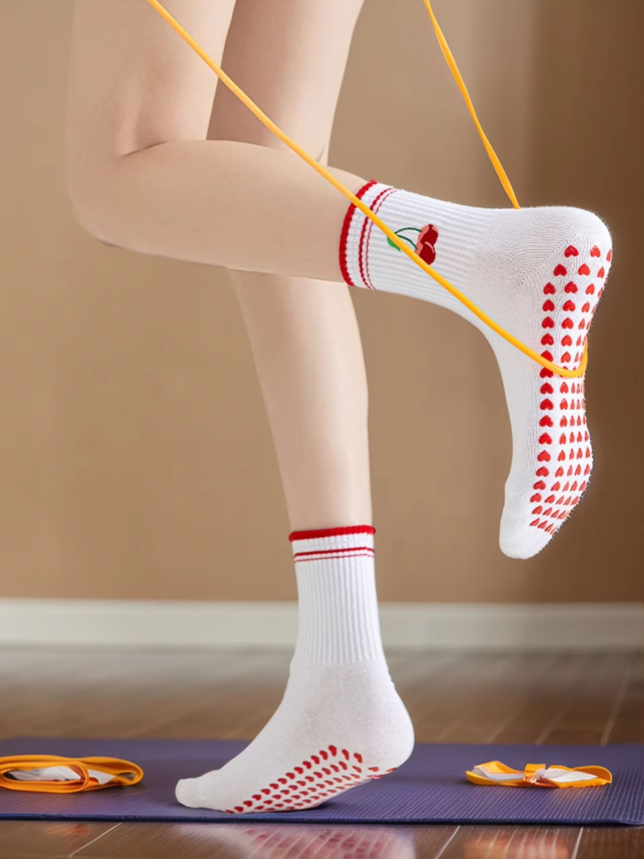 Medias Para Pilates Y Yoga - 1 คู่ถุงเท้าโยคะมืออาชีพสำหรับการใช้งานข้ามพรมแดน ถุงเท้าผ้าฝ้ายพร้อมสายรัดซิลิโคนกันลื่นสำหรับพิลาทิส ฟิตเนส และการเต้นบนพื้น